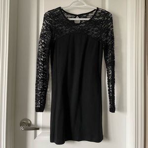 Black Lace Dress Stretchy Long Sleeve Mini Dress